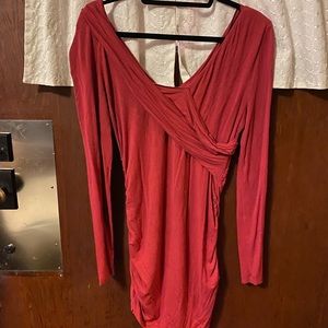 Venus red long sleeve blouse ruched sides soft L